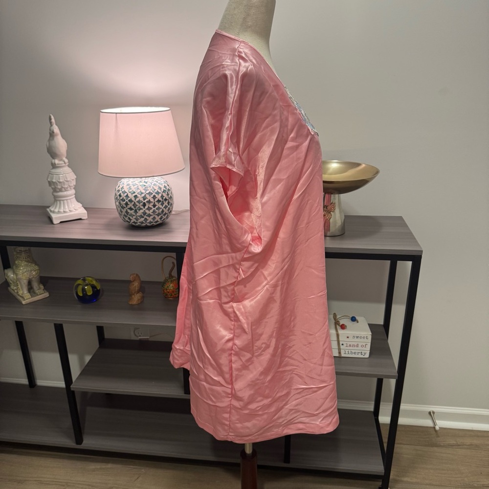 NWT Val Mode Lingerie 2-Piece Peignoir Set – Pink Satin & Floral Lace (Size M) - Picture 12 of 13